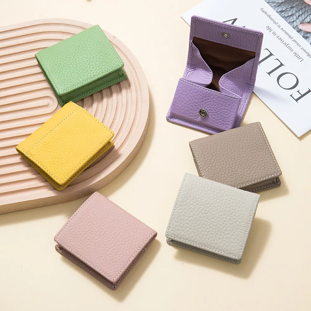 Prawdziwa skóra Unisex portfel luksusowy Design słynnej marki Hasp kwadratowy portfel dziewczyny Mini portfel kobiet małe portmonetki — zdjęcie 3