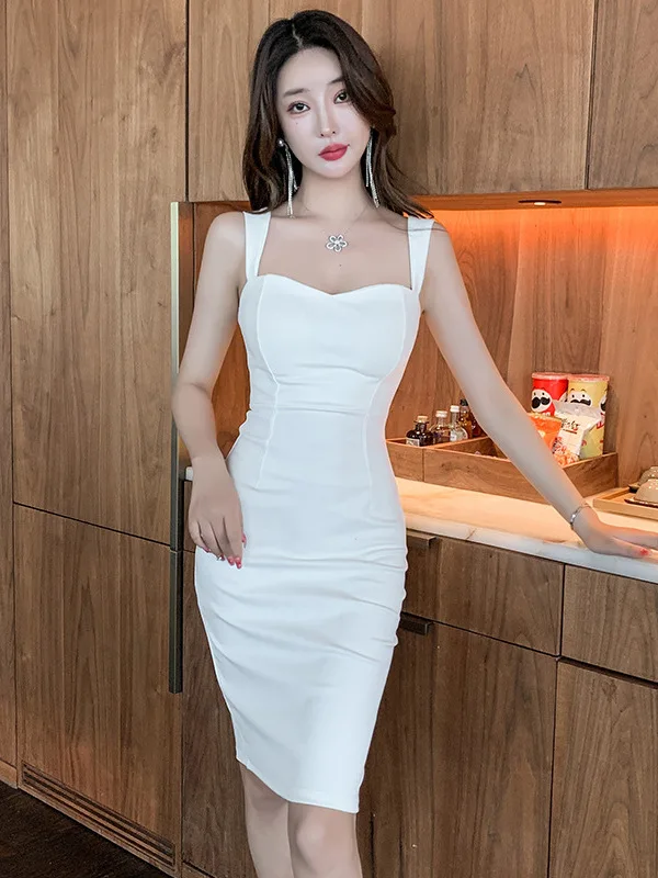 Sweet Fashion Slash Neck Long Dress Sexy Office Lady Straps Slim Medium Dress Elegant Women 2023 New Sweet Spice Girls 4CWT