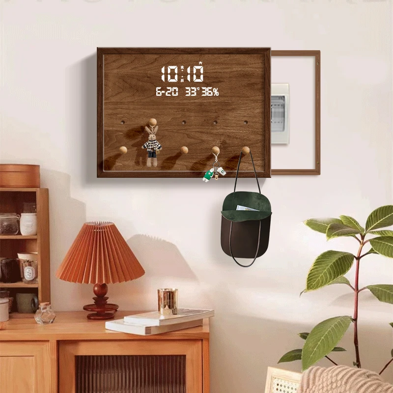 

Advanced Circuit Breaker Cover Retro Electric Meter Box with Digital Clock Multi-Functional Wall Stickers Weak Current Box Decor