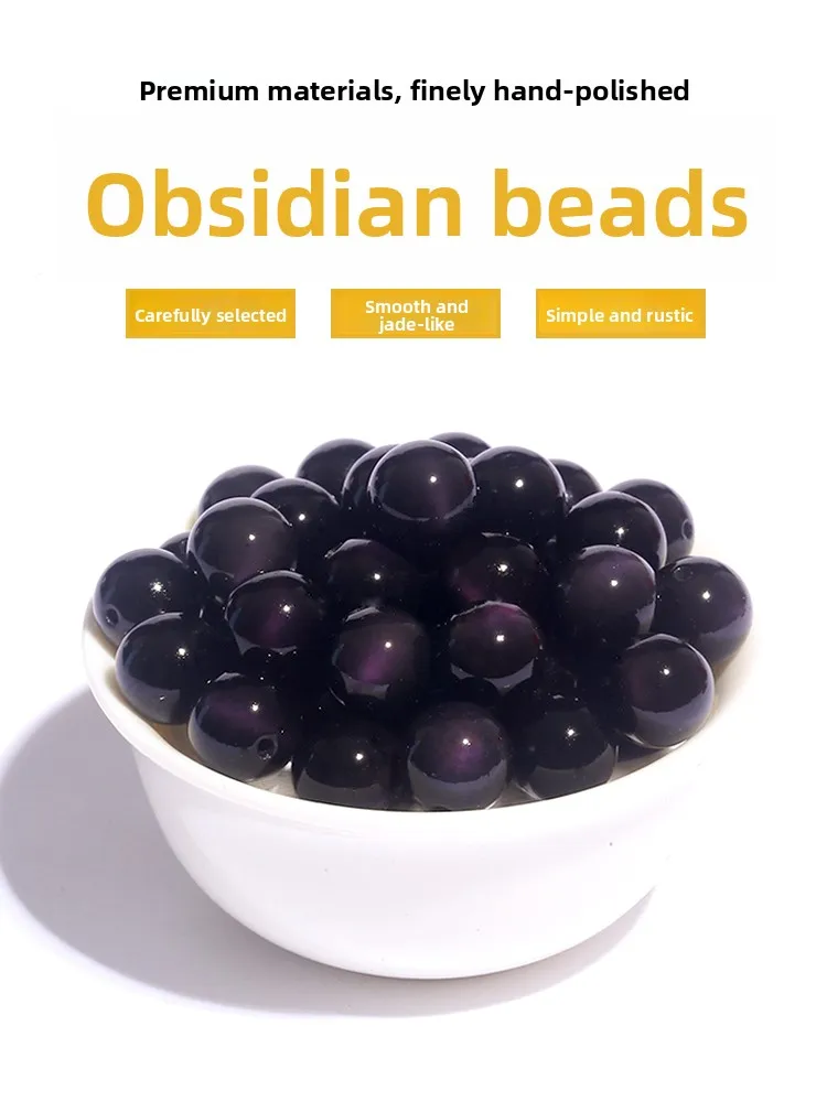 

l Double Bla Obsidian Agate Loose Beads Purple Eye DIY Crystal Jewelry Bracelet Accories Hand Chain