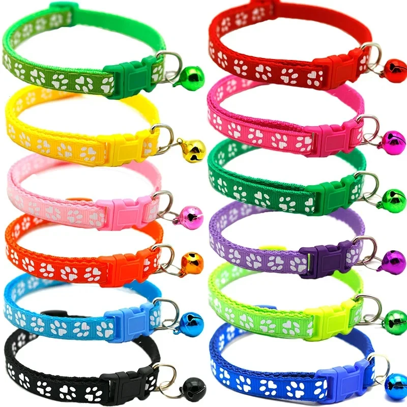 1/2/3pcs With Bell Cartoon Footprint Dog Puppy Cat Accessories Kitten Collar Adjustable Safety Bell Ring Necklace Pet