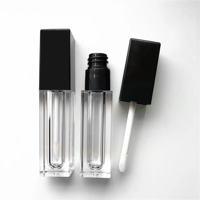 

50 pcs 5ml Square Transparent Lip Gloss Tubes Liquid Lipstick Bottle Black Cap Empty Refillable Cosmetic Packing Container