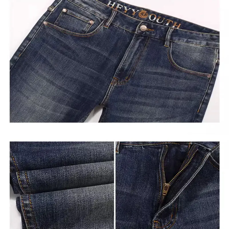 Fashion Designer Men Jeans High Quality Retro Washed Blue Stretch Slim Fit Casual Jeans Men European Vintage Denim Pants Hombre