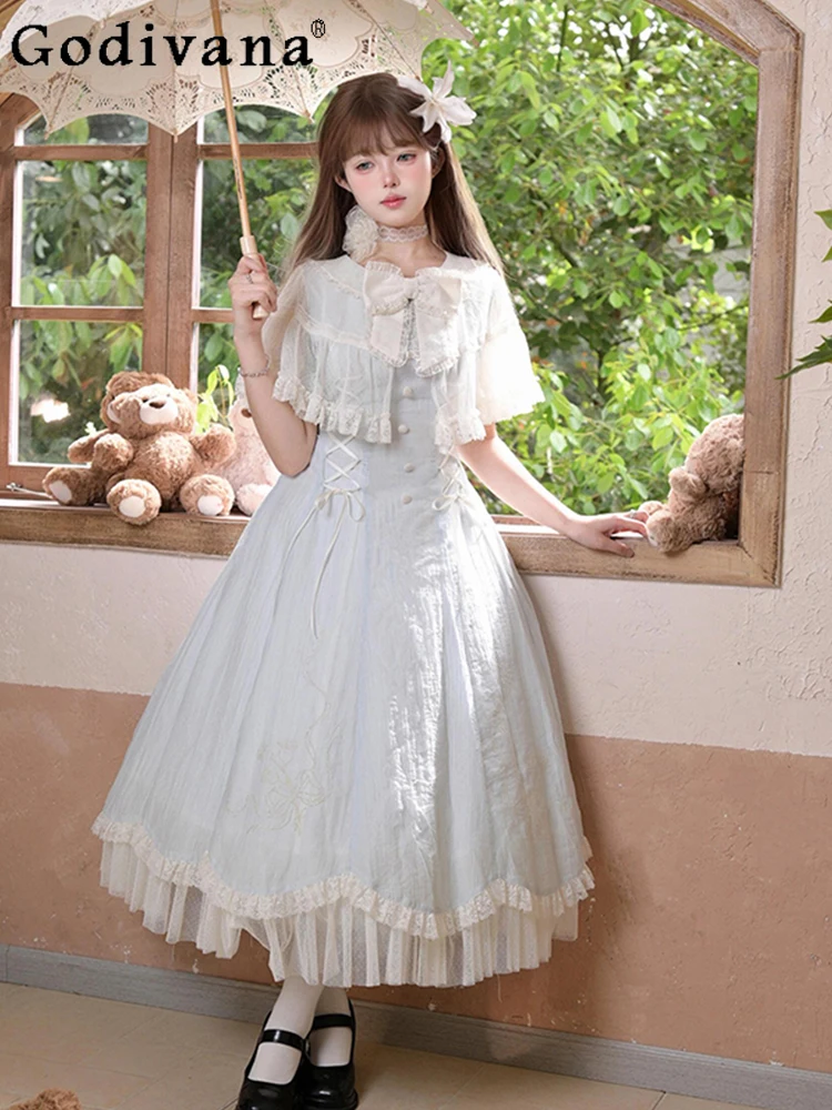 

Graceful Lady Japanese Original Lolita Watercolor Bow Dress Sweet Cute Princess Style Fairy Daily Versatile Long Dresses