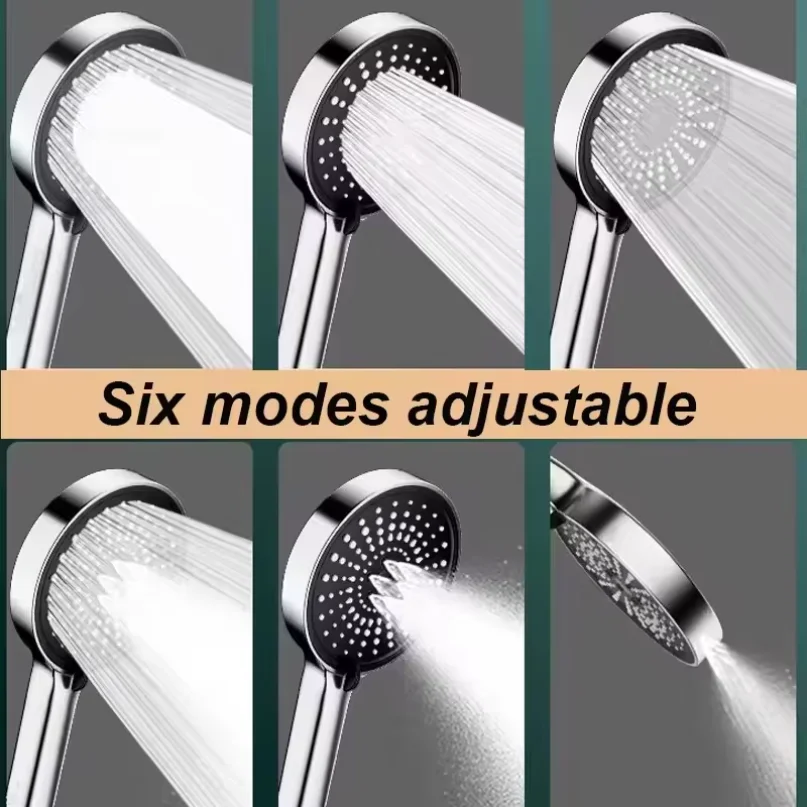 New 15CM Large Panel 6 Modes Pressurized Shower Head Multi-function Sprayer High Pressure Adjustable Shower Bathroom Accessories