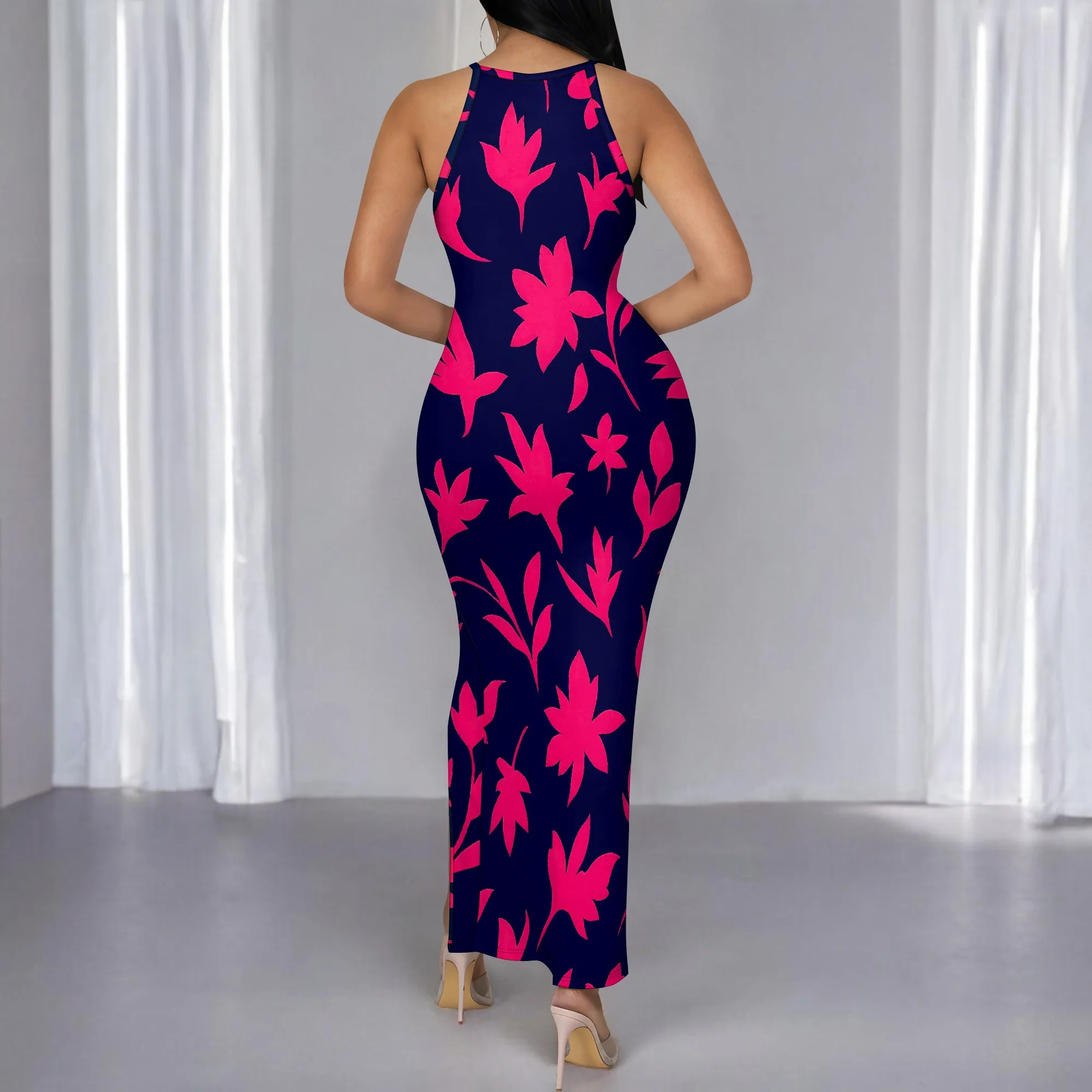 Abito lungo estivo da donna 2025 Casual senza maniche Avvolgente sexy con spacco laterale increspato Slim Fit Beach Party Abiti lunghi aderenti