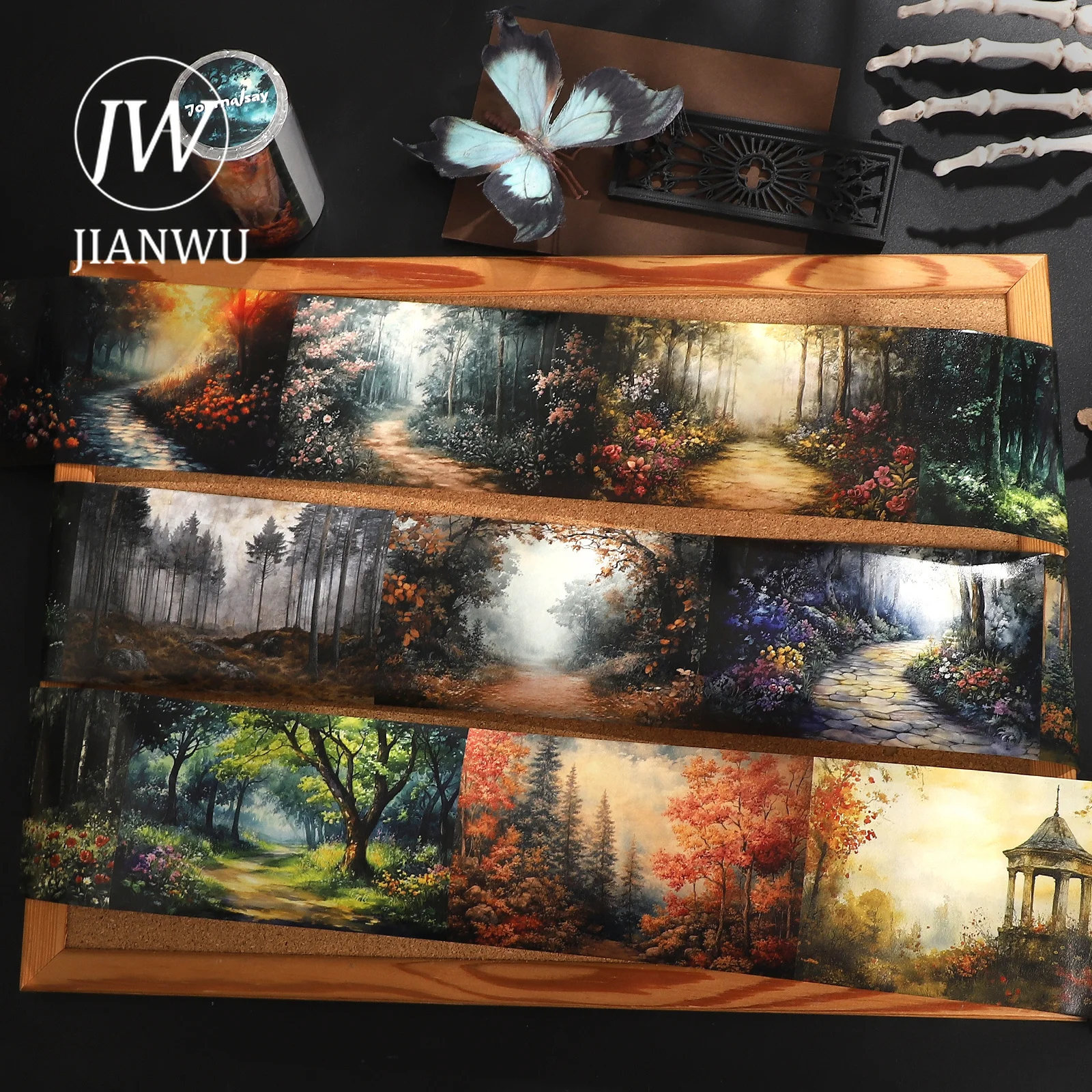 fita-washi-criativa-jianwu-80mm-510cm-com-tema-floresta-magica-vintage-para-scrapbooking-e-diario-diy