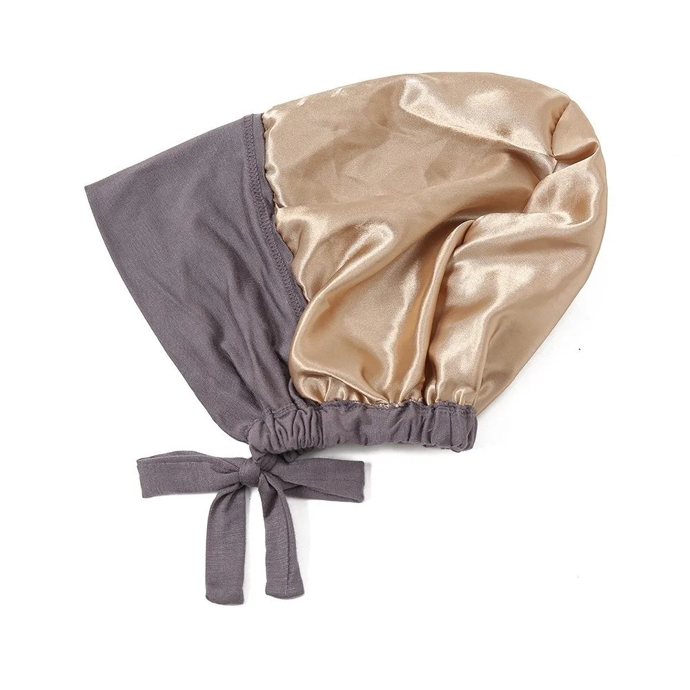 

Comfortable Modal Satin Hijab Caps Elastic Wrap Style Turban Hat With Tie Soft Head Wrap Cap Hair Loss