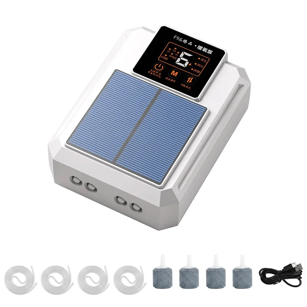 Water Proof Fish Tank Aerator Energy Efficient USB Rechargeable Super Silent Solar Oxygen Pump Large Air Volume
