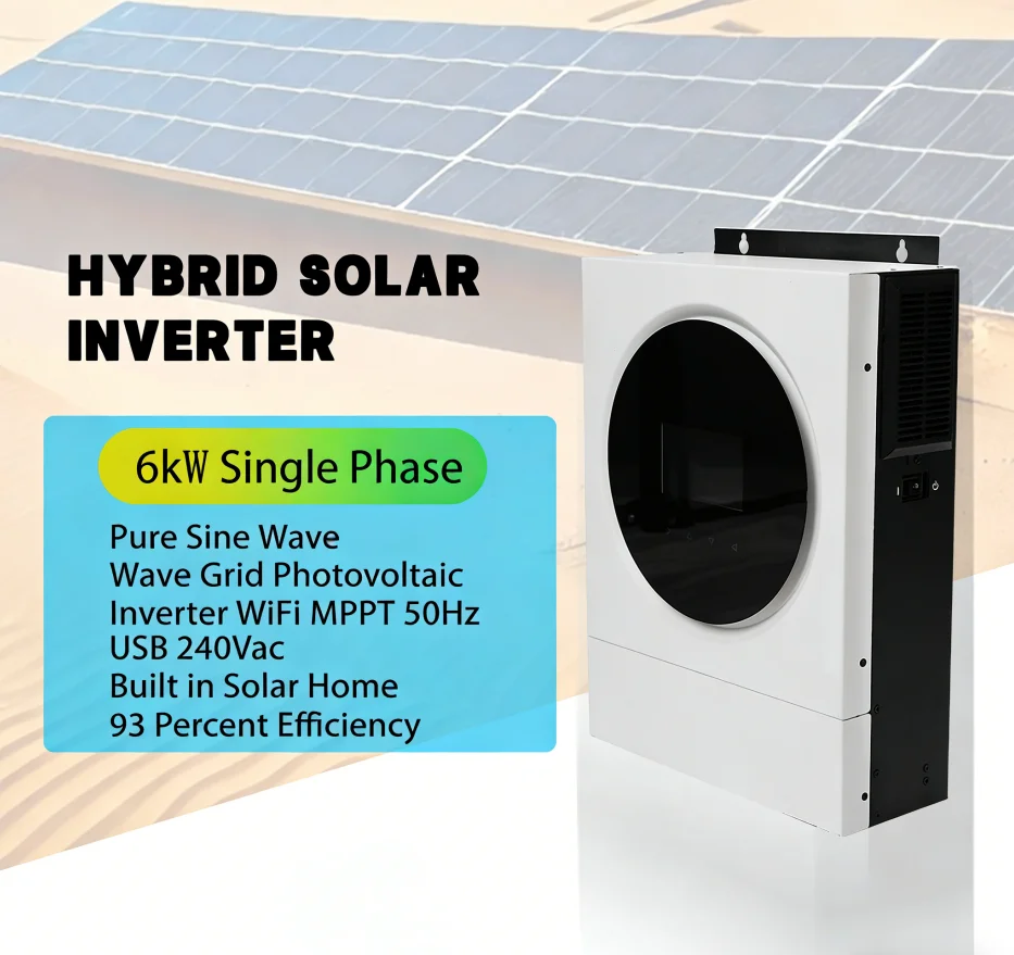 6kW Single Phase Pure Sine Wave Grid Photovoltaic Inverter WiFi MPPT 50Hz USB 240Vac Built In Solar Home 93 Percent Efficiency