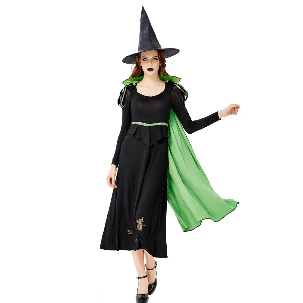 

Adult Women Wicked Witch Costume Cosplay 2020 75th Anniversary Edition Halloween Carnival Dress Up Green Cape