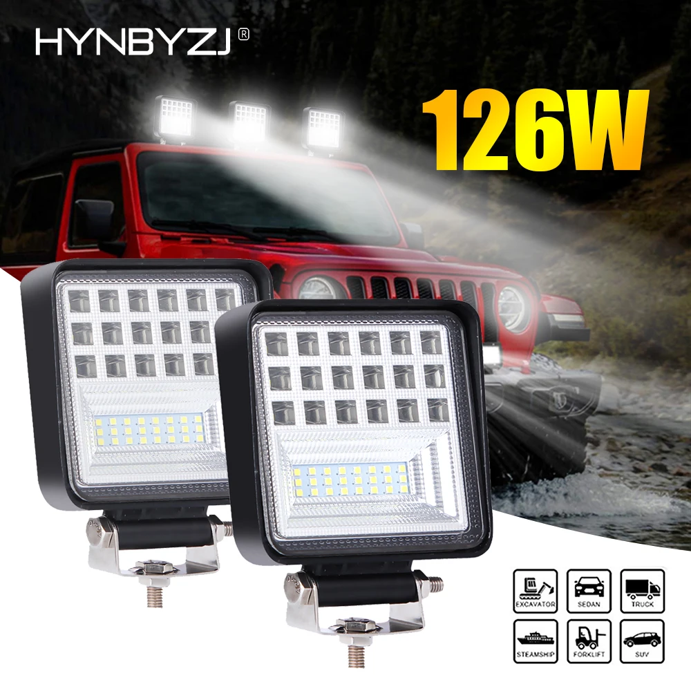 

HYNBYZJ 126W Off Road Led BarCar LED Spotlight Square LED Work Light 12V 24V For Car SUV ATV 4x4 Tractor Boat Trucks