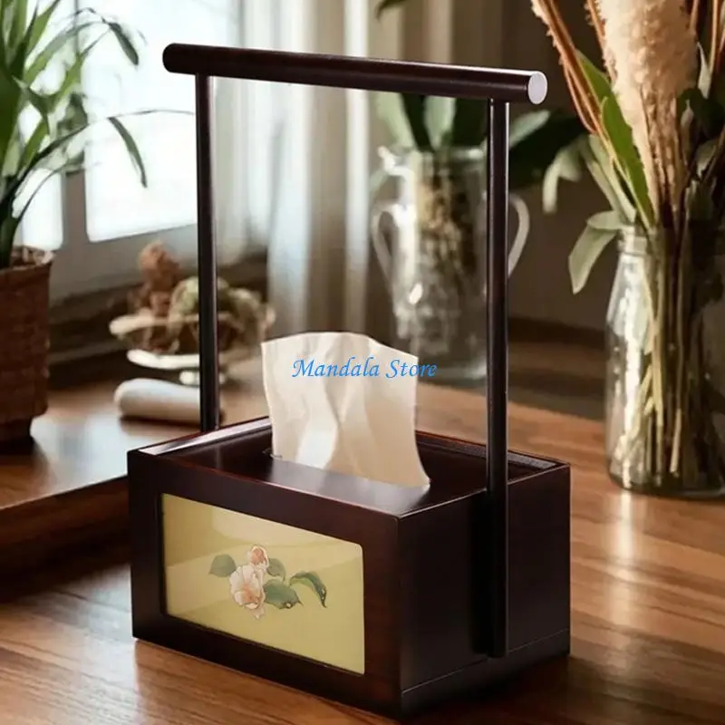 

U2JC Natural Bamboos Tissue Box Holder With Sliding Top For Kitchen Living Room Bedroom Chinese Paper Towel Dispenser