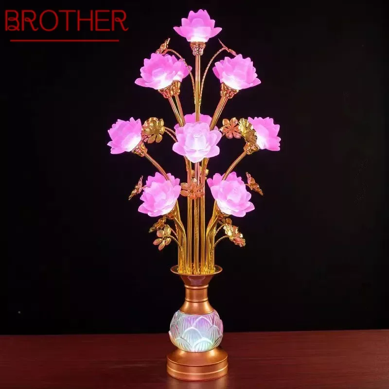 

BROTHERColored LED Lotus Table Lamp For Buddha Lamp Household Buddha Hall Lamp Glass Lamp Temple Worship Buddha Front Lamp