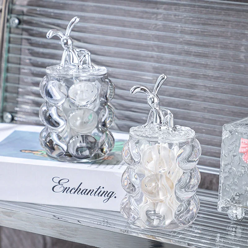 Acrylic Cover Glass Storage Jar Ornaments Transparent Floss Box Storage Bottle Cotton Swabs Storage Ornaments Home Decoration