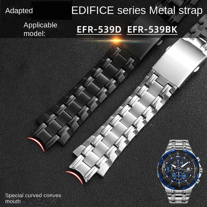 

For Casio EDIFICE Metal Strap 5345 EFR-539D Watch Band Racing EFR-539BK Stainless Steel Strap Convex Edd Curved End Steel Strap