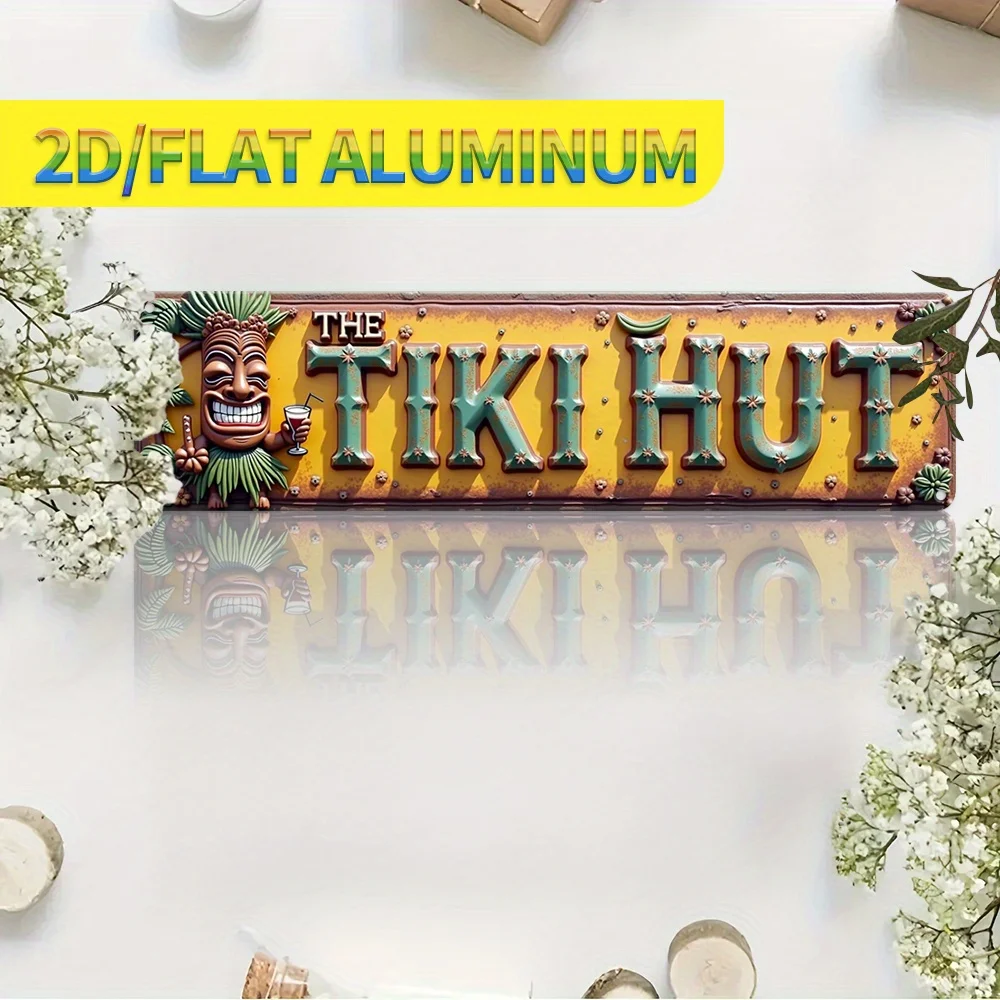 Retro Tiki Hut Metall-Wandschild 4x16 Zoll Aluminium-Plakette für Innen- und Außenbereich Bar Café Dekoration
