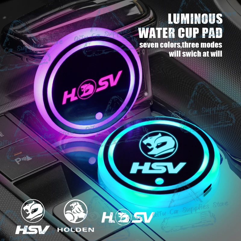 USB Rechargeable HSV Lion Logo Emblem 7 Colorf LED Car Water Cup Mat For Holden Trailblazer Commodore Colorado GTS Accessories