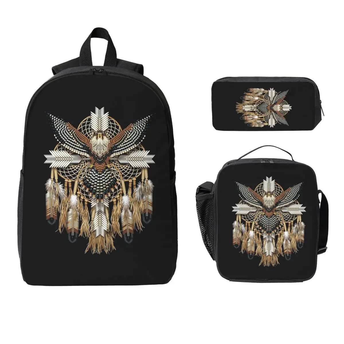 

Native Mandala Owl American Backpack Student Boys Girls BookBag School Bag Shoulder Bags 3ps Insulated Lunch Bag Pencil Case