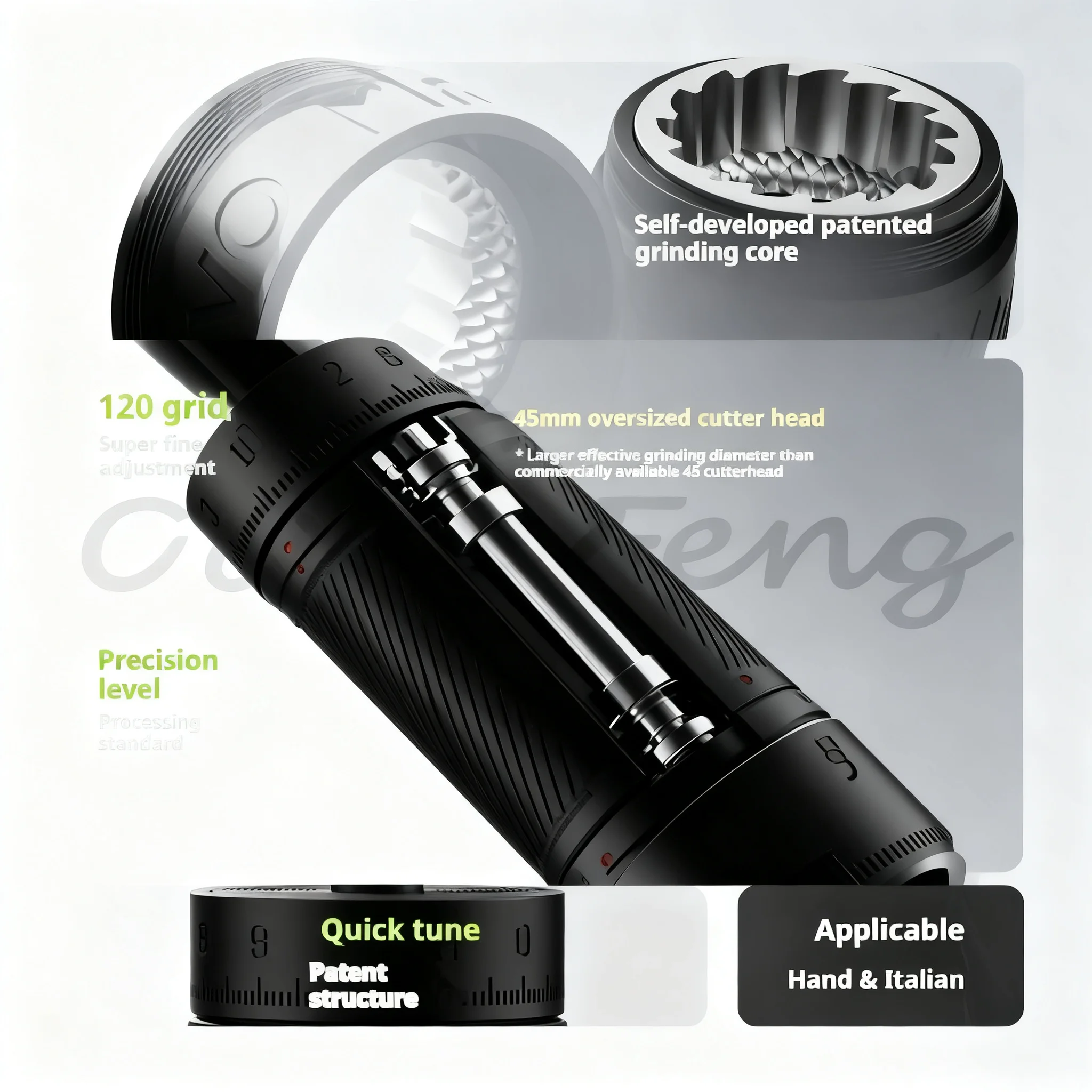 3 Bearings Fixed Central Shaft 45mm Burr Coffee Grinder, Manual Hand-Crank 120 Clicks Coffee Bean Grinder