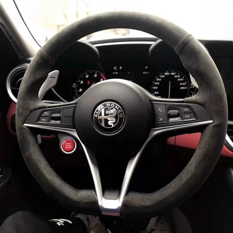 

Сшитый вручную нескользящий замшевый чехол на руль автомобиля для Alfa Romeo Giulia Stelvio 2015-2018 автозапчасти