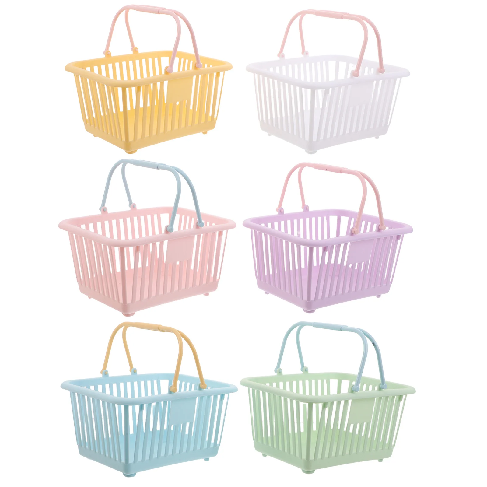 Mini paniers de courses en plastique couleur Macaron, 6 pièces, panier d'épicerie portatif, chariot de marché en Imitation rotin pour enfants, jeu de simulation