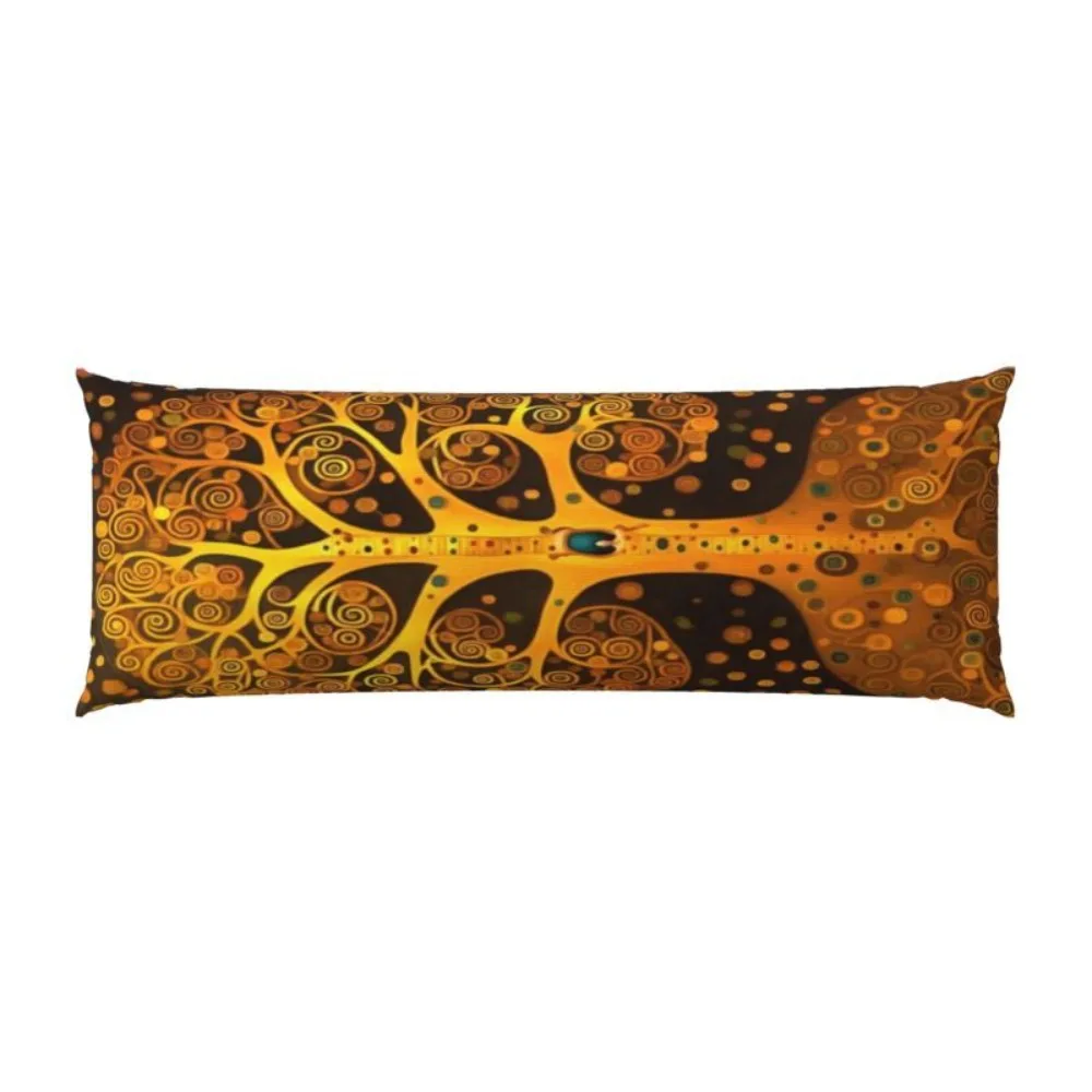 One Life Tree Long Pillowcase | Gold-Brown and Black Modern Art Design, Vibrant Pattern, 100% Polyester Fabric, Machine Washable