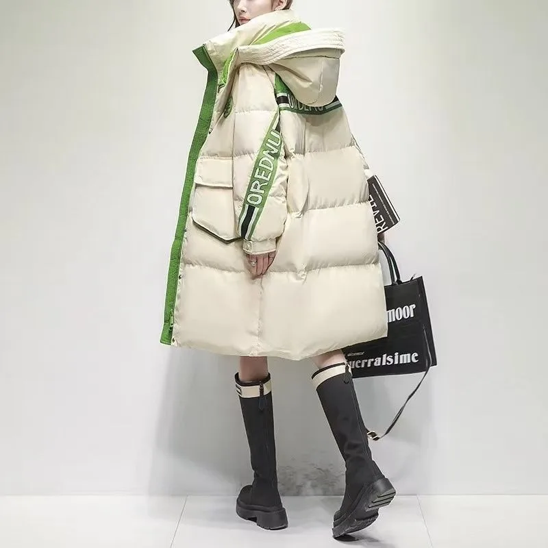Extra Large Size Contrasting Tooling Parker Down Jacket Women's Winter Plus Medium Long Loose Casual Exquisite Simple Fashion