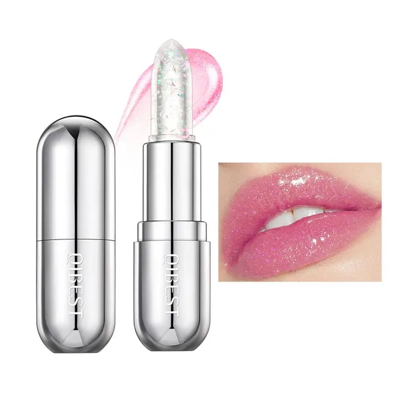 Crystal Jelly Lip Balm Lipstick  Flower Temperature Color Changing Lip Balm Gloss  Transparent Long Lasting Moisturizer Makeup