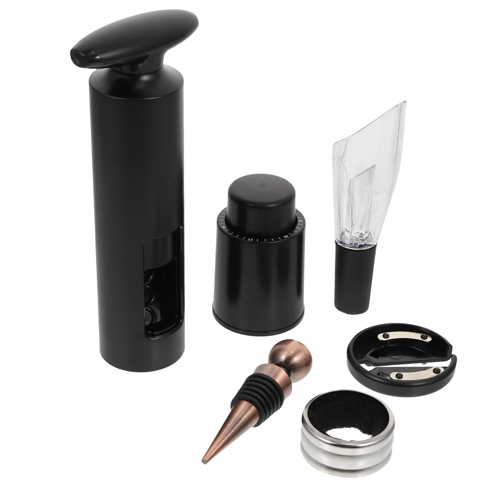 

6 Pcs Accessories Kit Aluminum Alloy ABS Small Size Portable Travel Banquet Needs Pourer Decanter Openers Stopper