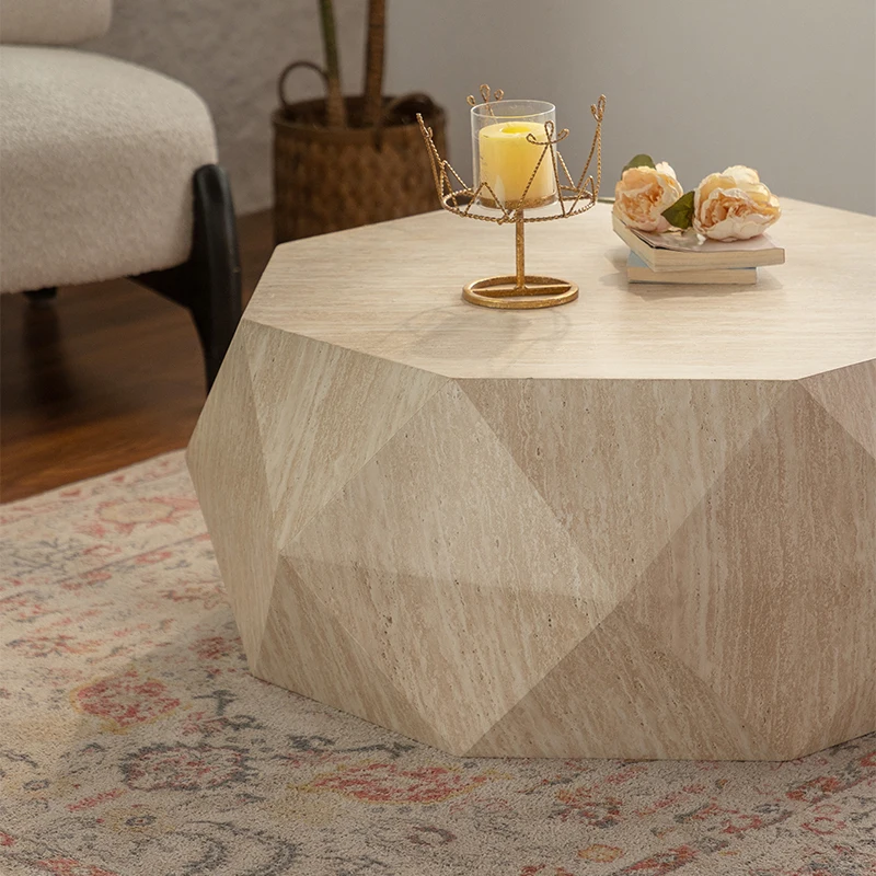 

Wabi Sand wind travertine round coffee table living room home celebrity high art B & B designer imitation marble tea ta