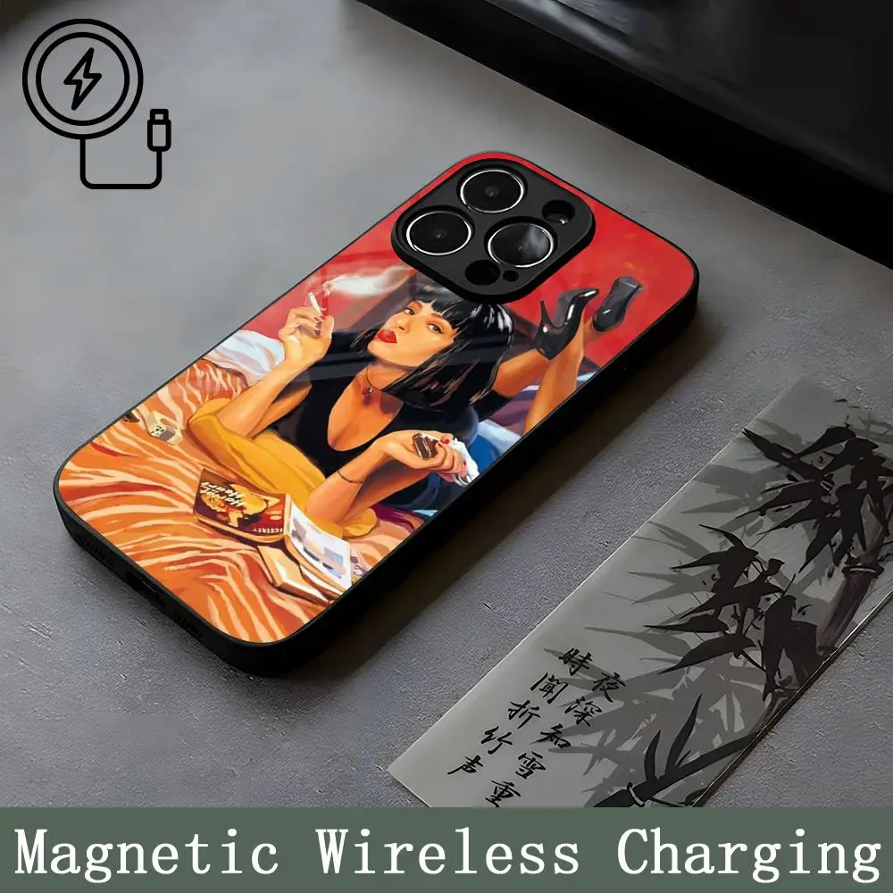 Movie Pulp Fiction Mouse Pad Strong Magnetism Glass For iPhone 16ProMax 14 15 13 12 15 11 Pro Max Plus Mini Coque