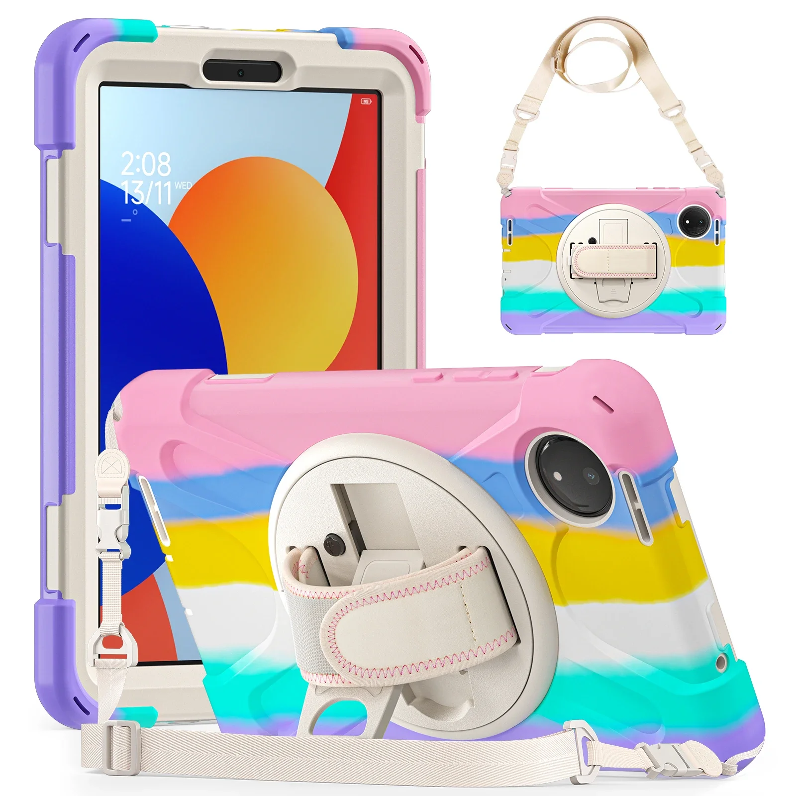 

Heavy Duty PC Armor Case for Xiaomi Redmi Pad SE 8.7 MINI 360 Rotating Stand Strap Cover for Redmi Pad SE 4G 2024 8.7 inch