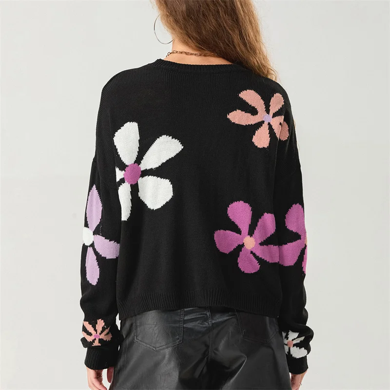 Fufucaillm Dames Truien Met Bloemenprint Lange Mouwen Ronde Hals Losse Casual Winter Warme Herfst Gebreide Pullovers Tops Truien 2024