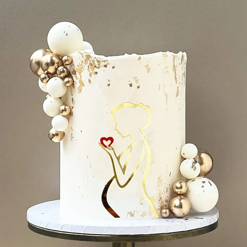 Gold Mother-to-be Birthday Cake Topper Beautiful Lines Pregnant Woman Mother's Day Party Acrylic Cake Toppers Dessert Decoration