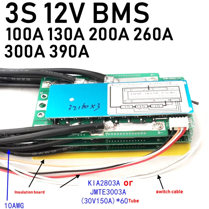 3S BMS 100A 130A 200A 260A 300A 390A 12V Li-ion Lithium Battery Protection Board Balance High Current RV Inverter CAR start