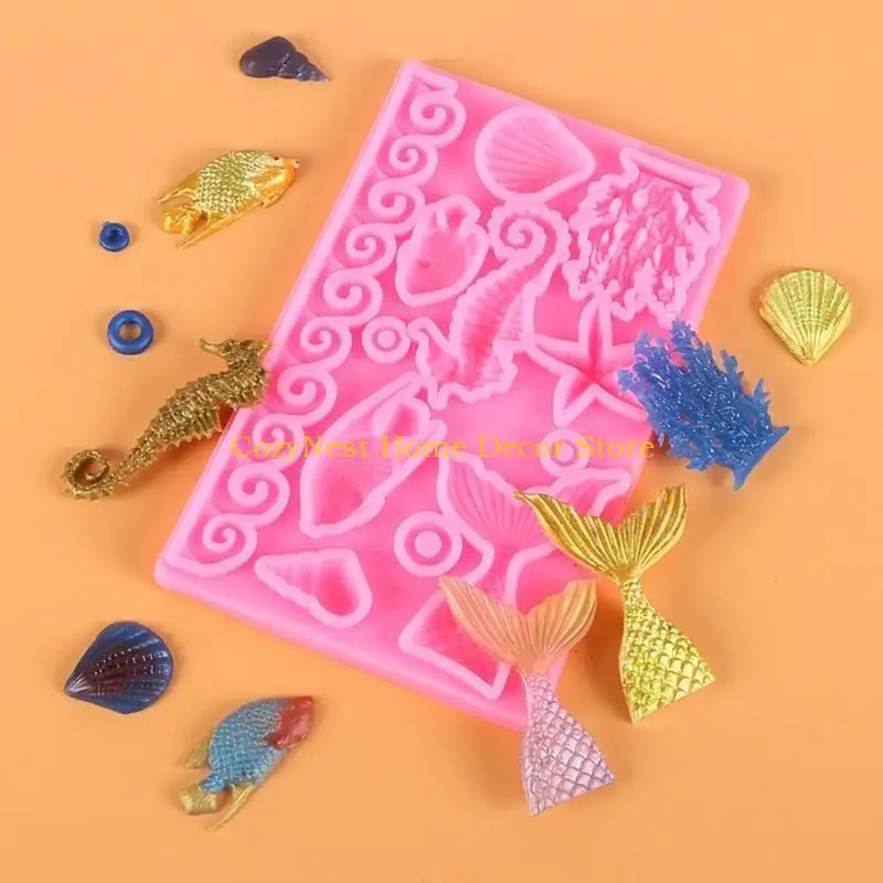 92MF Marine Theme Fondant Molds Seashell-Conch-Starfish Baking Silicone Molds for Cake-Decoration Chocolate Soap Crafts