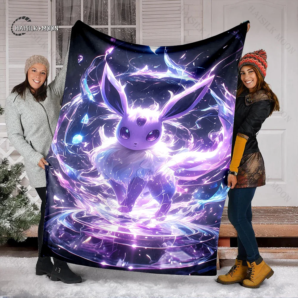 Japanese Anime Pokemon Eeveelution Umbreon Cartoon Print Flannel Office Soft Fluffy Shawl Blanket Plush Nap Cover Girl Gift