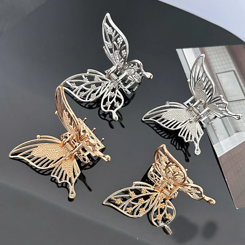 1 Stück exquisite elegante metallische Schmetterlings-Haarklammer, komplizierte Designs, perfekte Boho-Chic-Stile, täglicher skurriler Haarschmuck – Detail 2