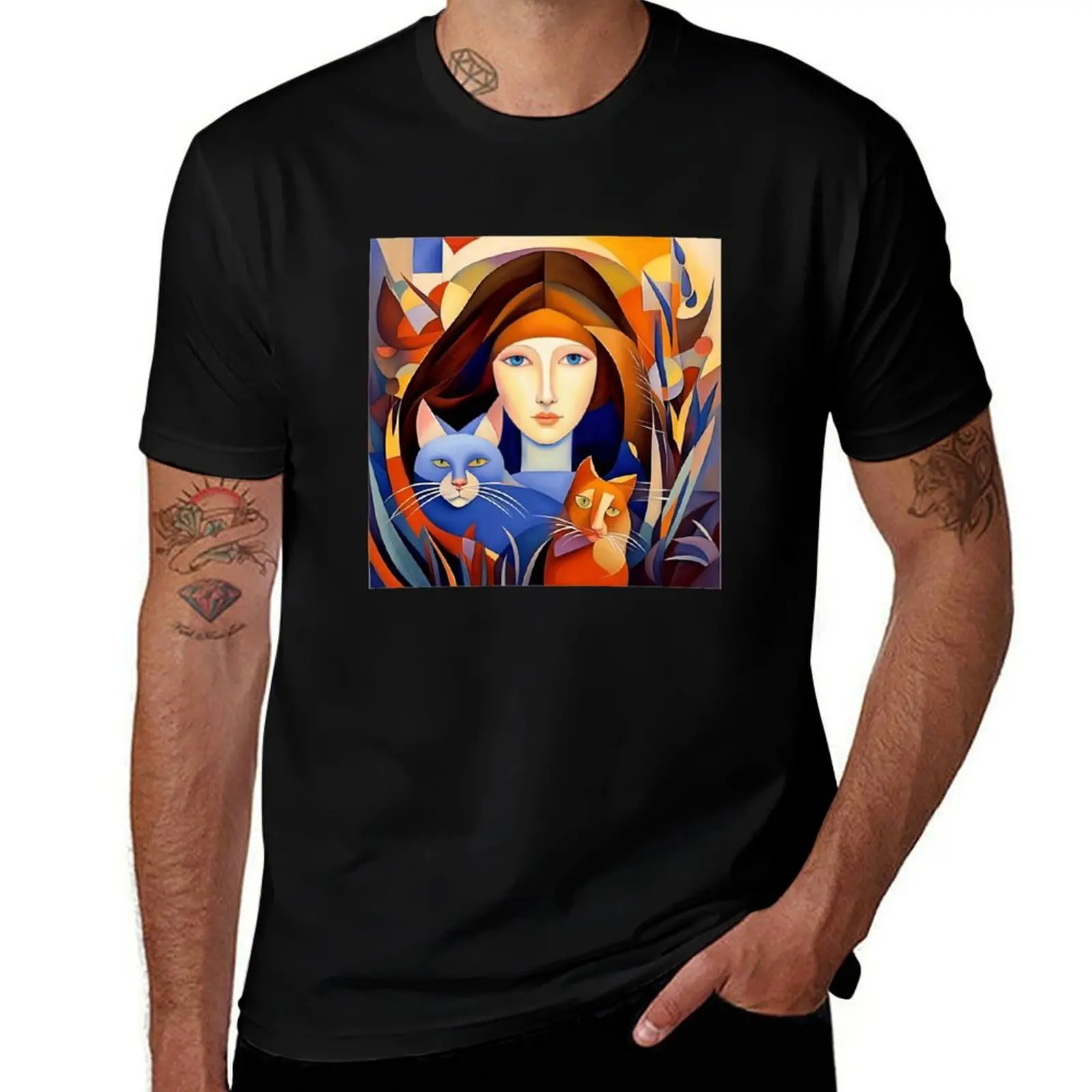 

Beautiful girl with a cat. T-Shirt Man t-shirt funny gifts summer clothes funny t shirts for men