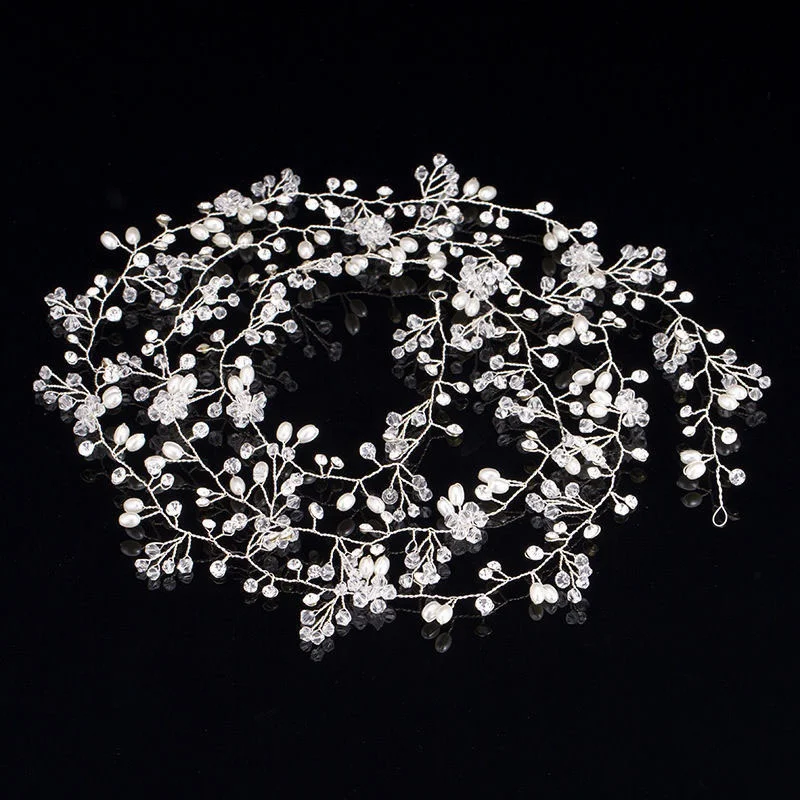 35-150cm Crystal Pearl Bridal Tiaras Hairbands Hairpins Bridesmaid Diamante Hair Vine Accessories Wedding Jewelry Headwear image 3