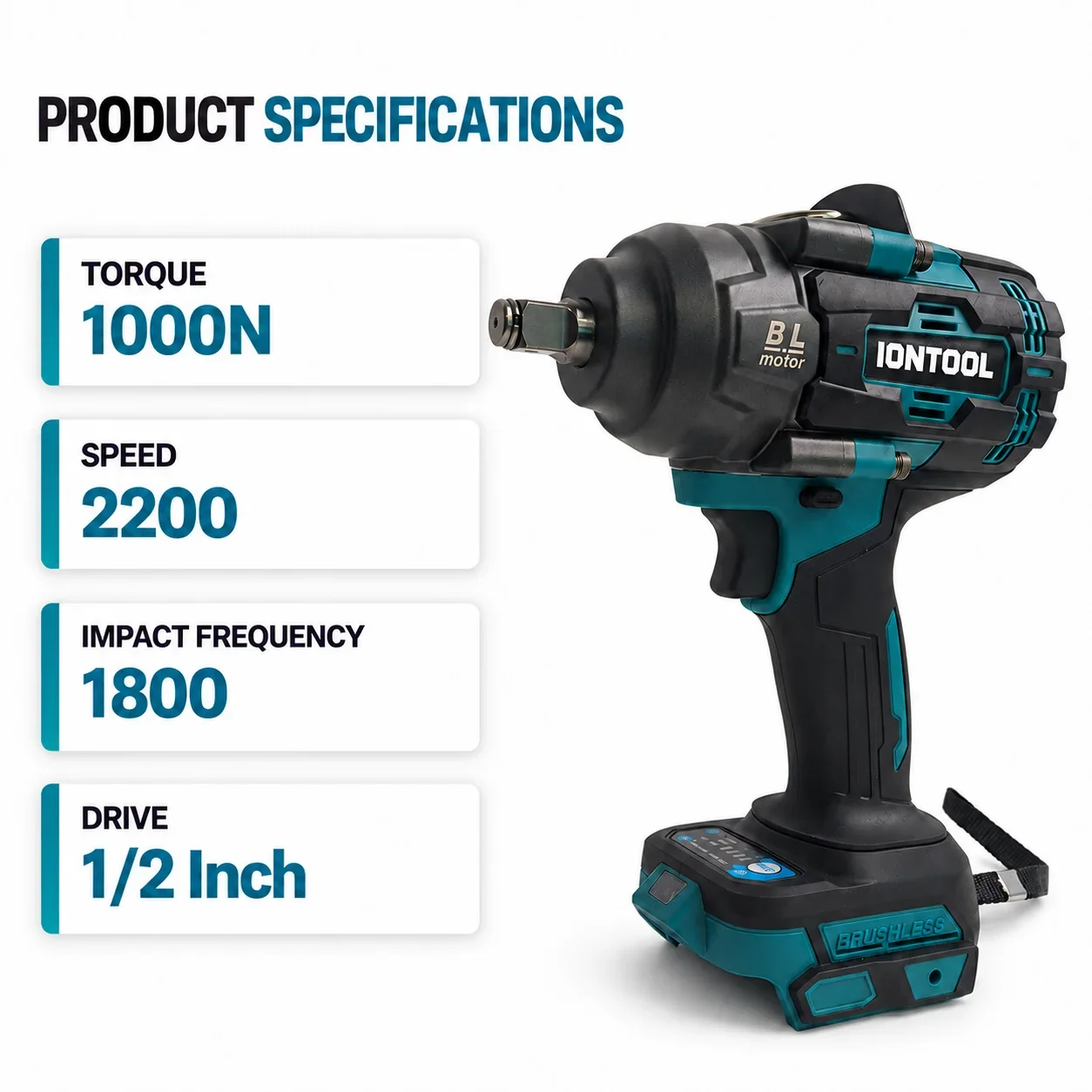 IONTOOL Cordless Impact Wrench 1/2 Inch Drive for Trailer Maintenance and Rusty Fastener Taking Apart 1000N Tool Only