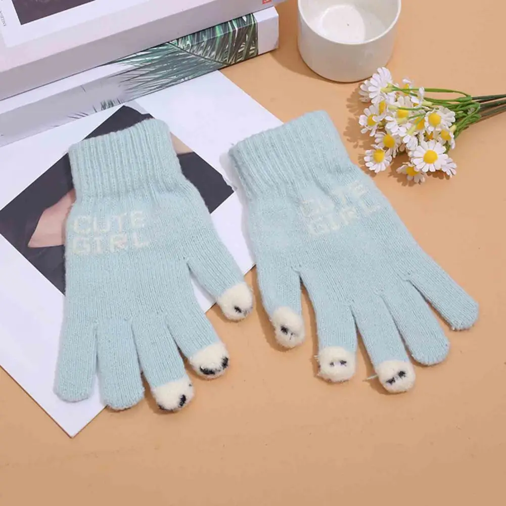 Typing Gloves Use Gloves Warm Plush Winter Women Gloves with Fingertips for Cycling Skating Anti slip Elastic