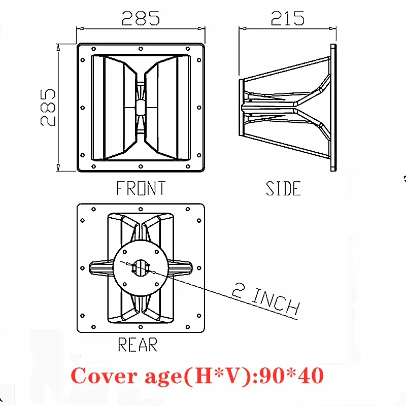 MW Audio 2" Hals-PU-Horn 285x285x215mm, 90 ° x40 ° Wellenleiter für Pro-Lautsprecher – Detail 2
