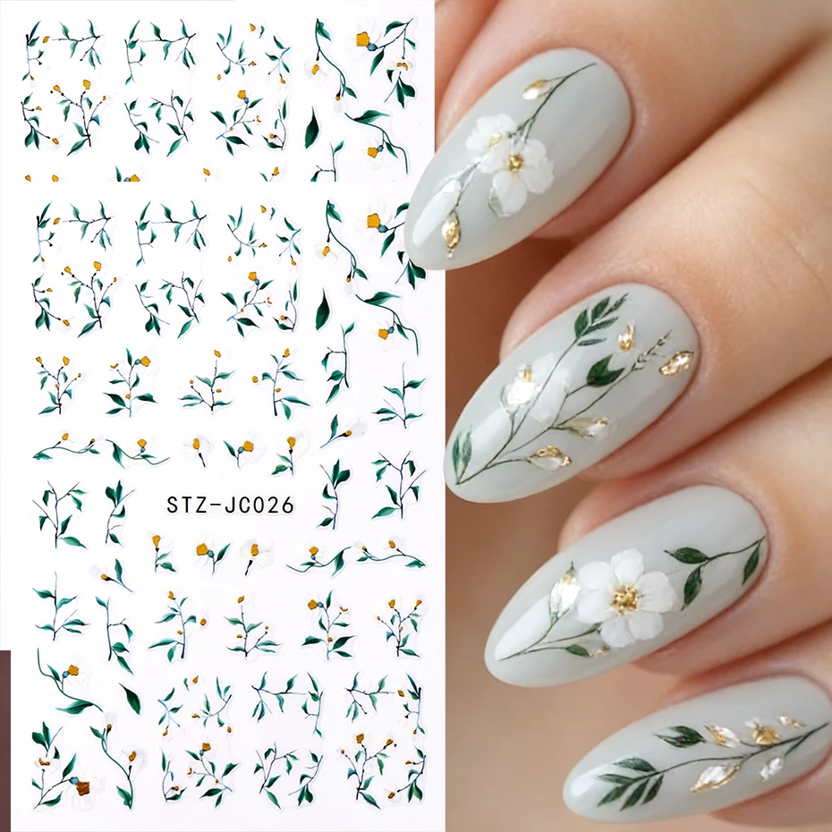 

Миниатюрные белые цветочные наклейки для ногтей: Ароматные маргаритки, акварельные цветы и листья ручной росписи, свадебные украшения для маникюра, аксессуары для ногтей