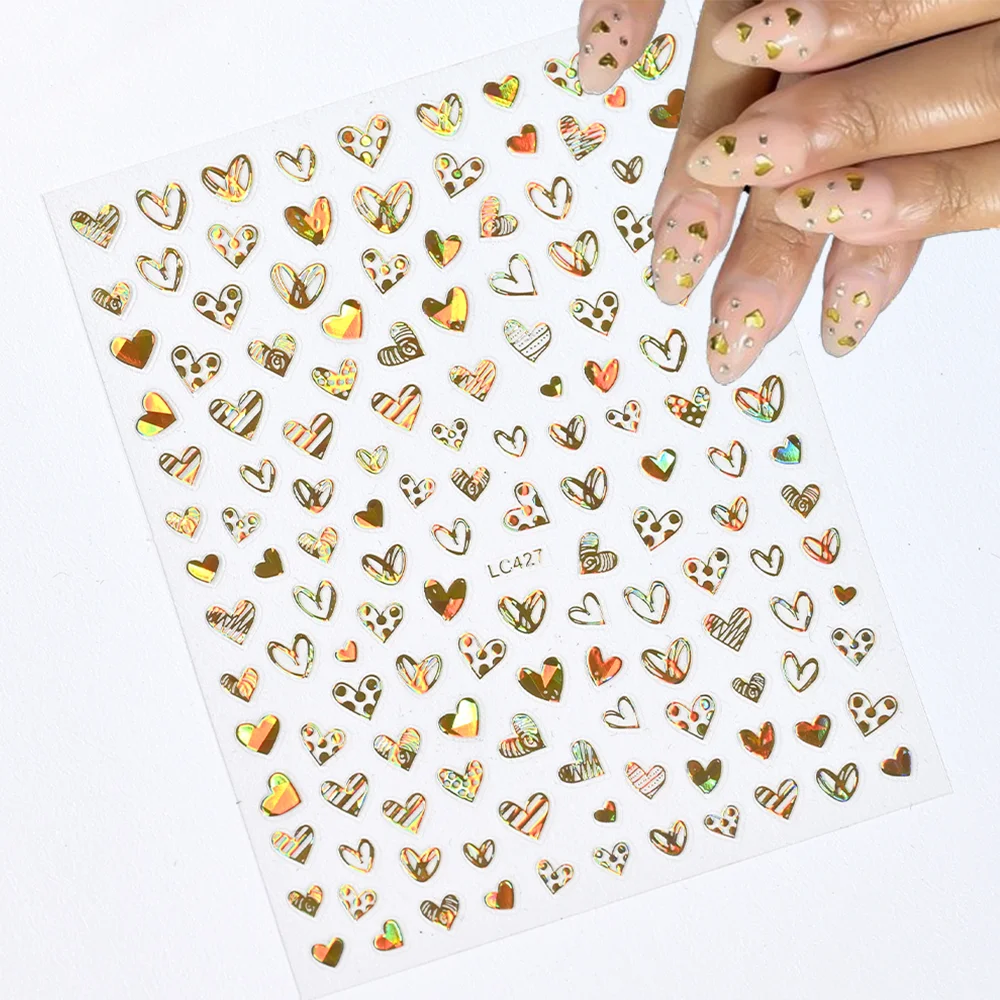 1 قطعة ثلاثية الأبعاد الليزر الحب القلب/الدانتيل زهرة مسمار الفن ملصقات الذهب/الفضة الربيع الأزهار/ورقة ذاتية اللصق المنزلق DIY بها بنفسك مانيكير الديكور