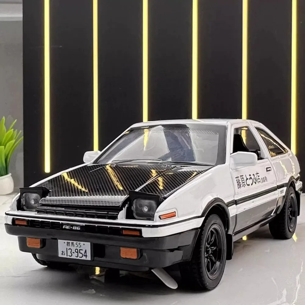 1/32 INITIAL D AE86 Alloy Car Model Diecast Toy Vehicles 4 Doors Opened Car Miniature Models with Light Sound Toys Ideal Present