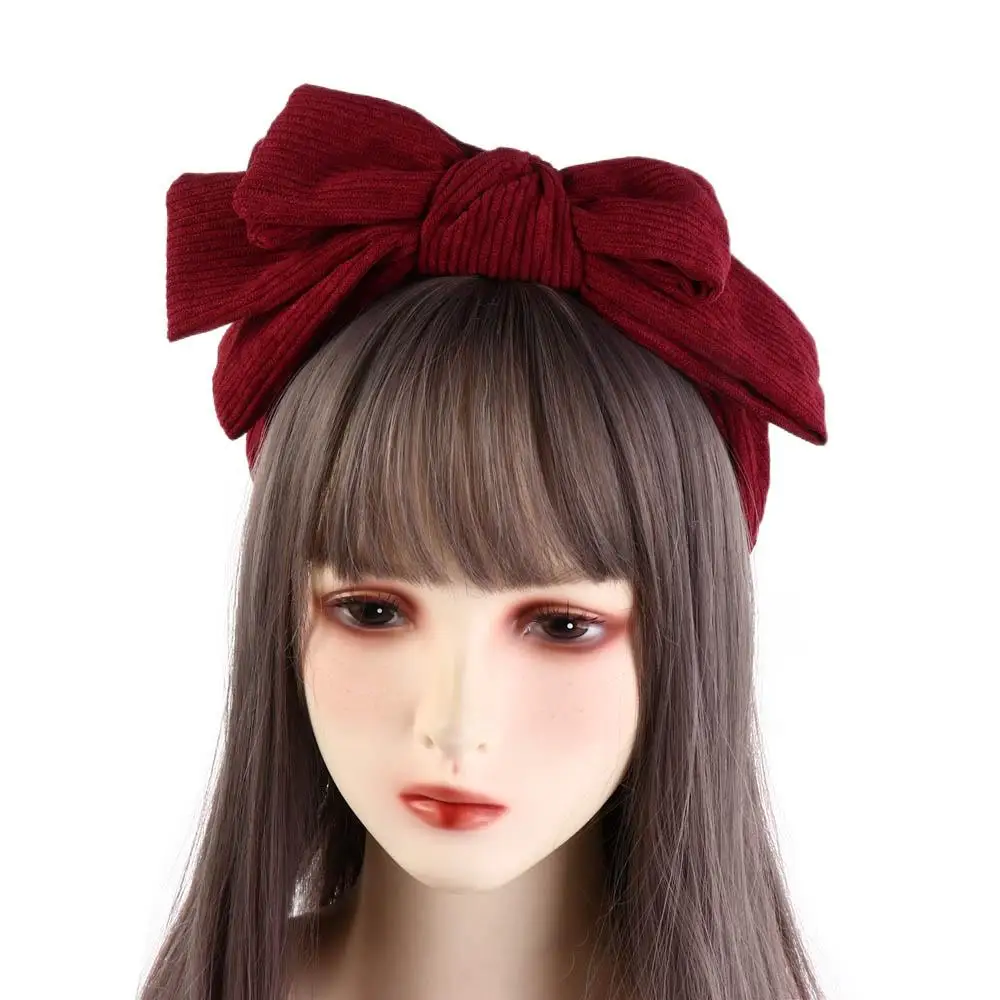 

Fashion Corduroy Bowtie Headband Wide Solid Color Bowtie Hair Hoop Headwear Hair Accessories Wash Face Hairband Makeup