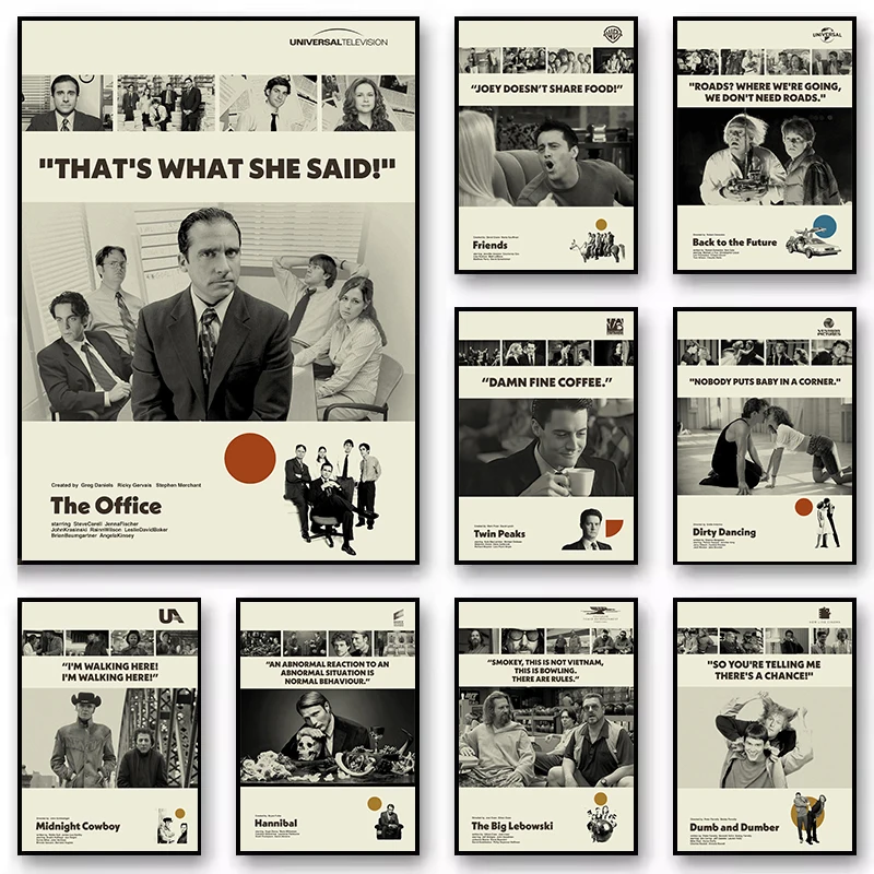 Minimalistische klassische Film- und Fernsehserie-Kollektion, The Office Twin Peaks Poster, gedrucktes Leinwandgemälde, Wandbilder, Heimdekoration