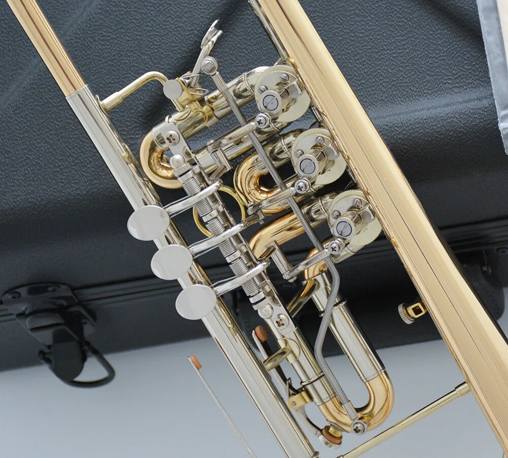 High quality Professional Gold Brass Rotary Valve Trumpet Cupronickel tuning pipe lead